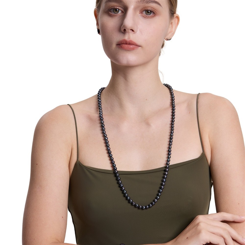 Long 30 Inch 9-10mm ROUND Black Pearl Necklace Genuine Cultured Freshwater