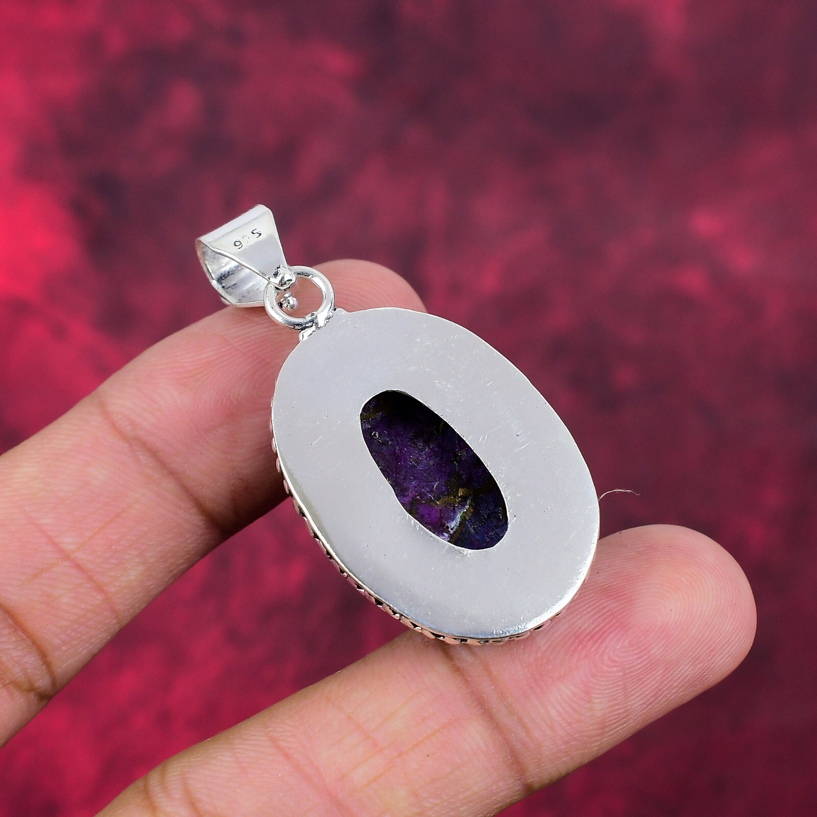 Purple Copper Turquoise Gemstone Handmade 925 Sterling Silver Pendant Jewelry