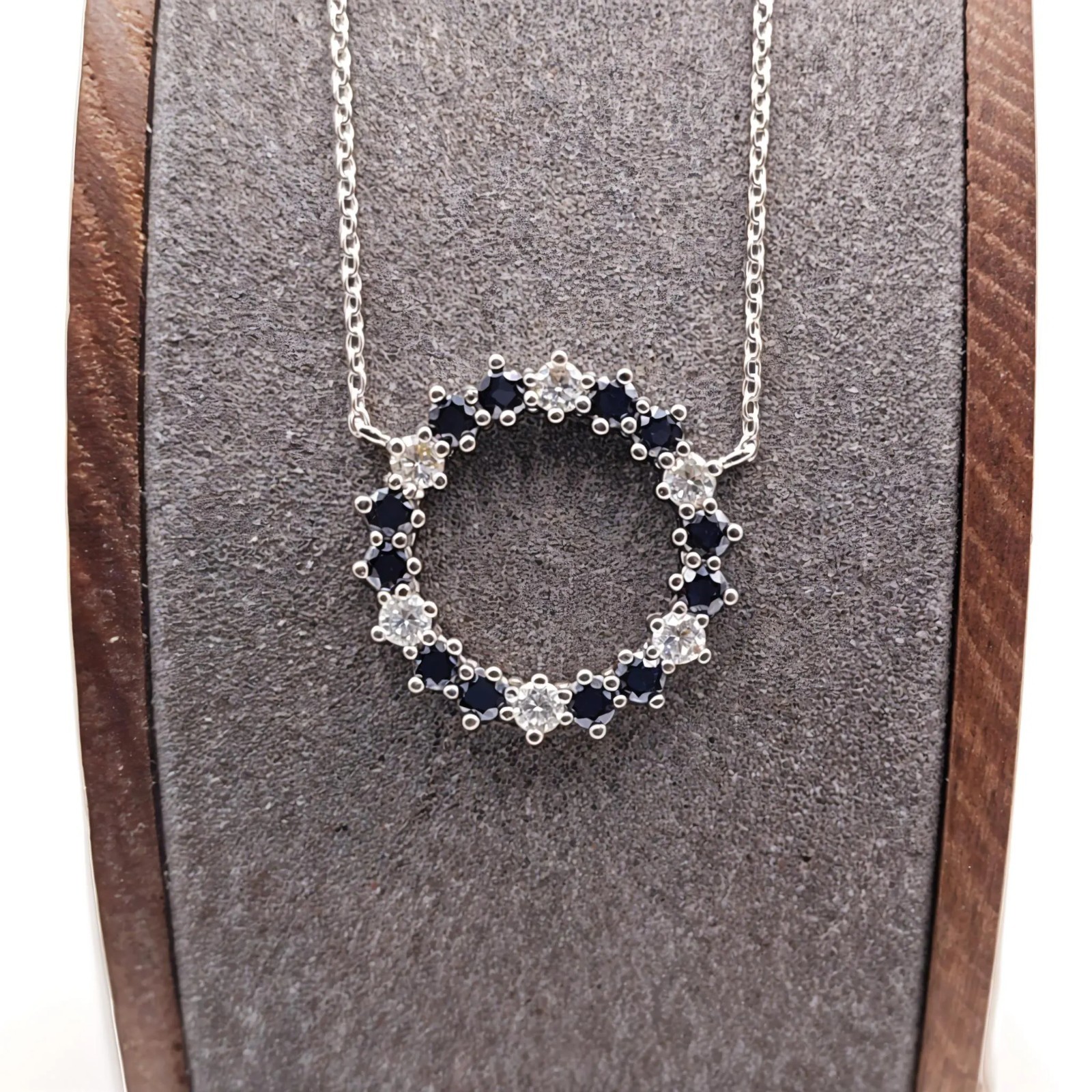 2.50ctw Dark-Blue Sapphire & White Moissanite Halo Pendant .925 Sterling Silver
