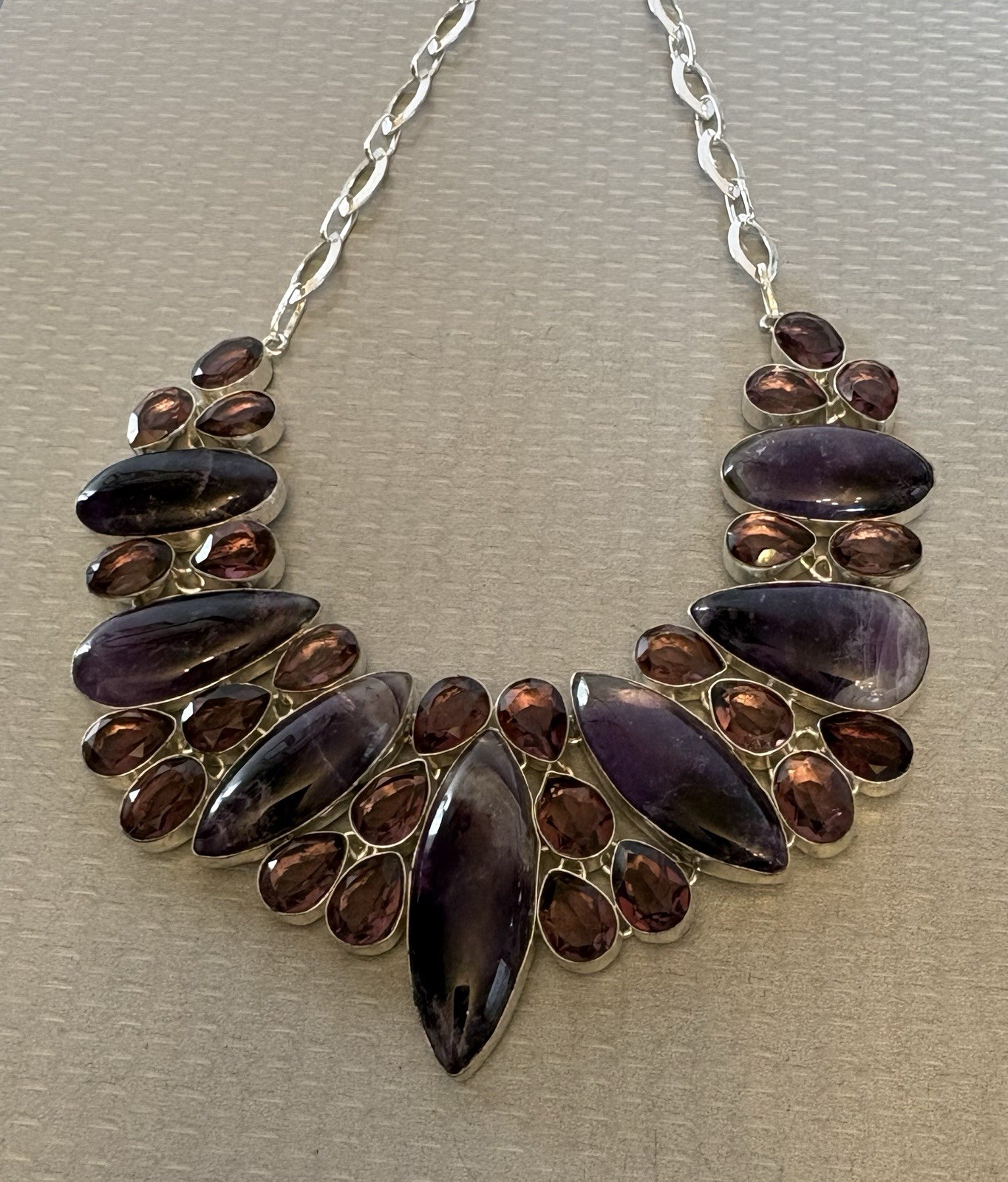 Natural Amethyst Statement Necklace 925 Sterling Silver 200ct Massive Bib Collar