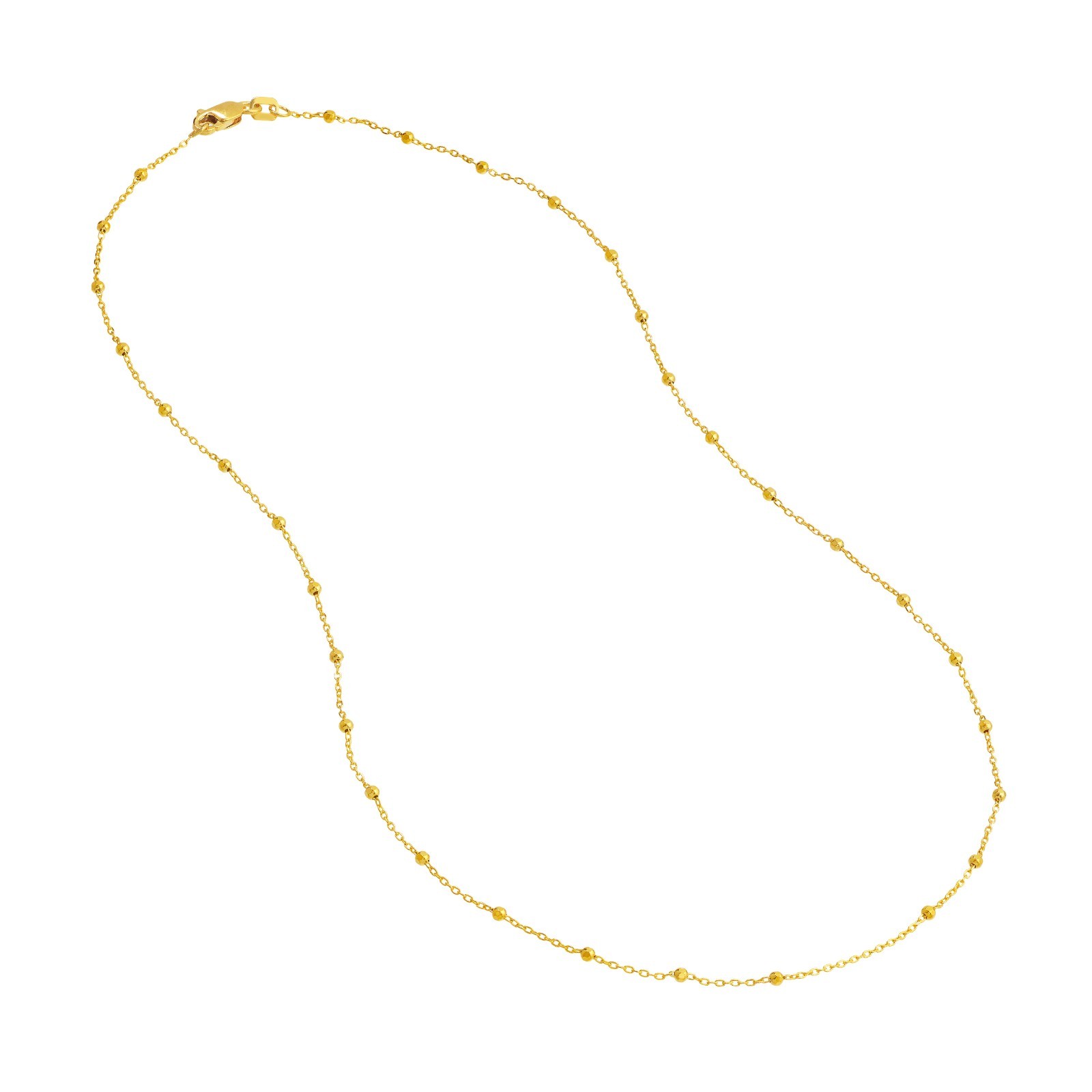 1.7mm Bead Cable Saturn Chain Necklace Real 14K Yellow Gold