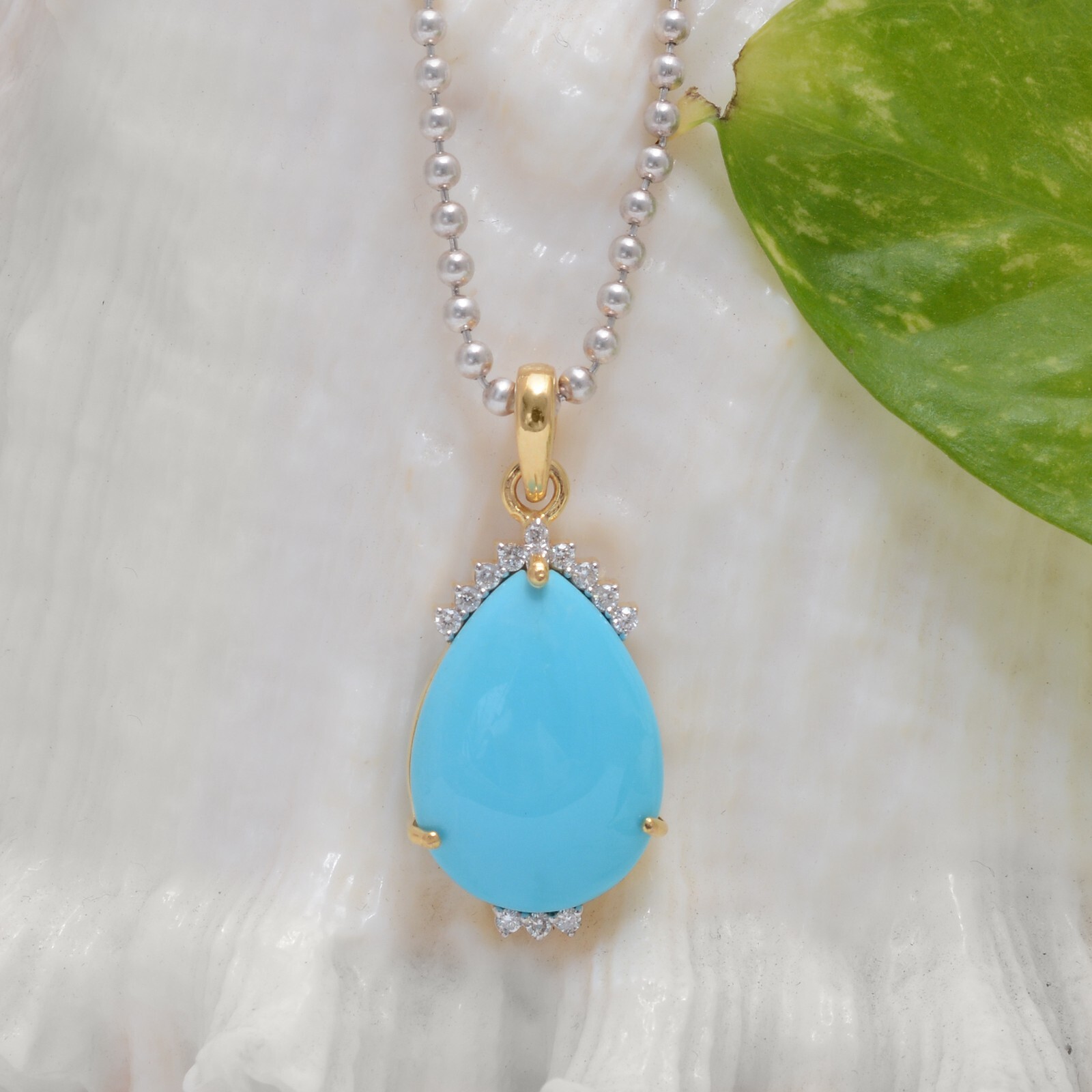 14K Gold Diamond Pendant,Turquoise Pendant,Turquoise Diamond Pendant,Diamond