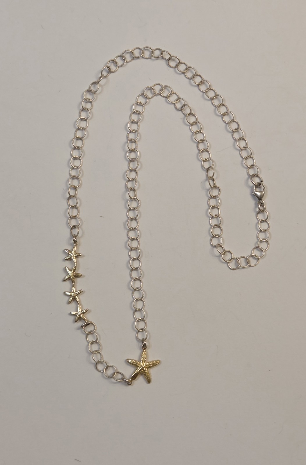 Sterling Silver Star Fish Stationary Necklace Two Tone 18″ Beach Jewelry