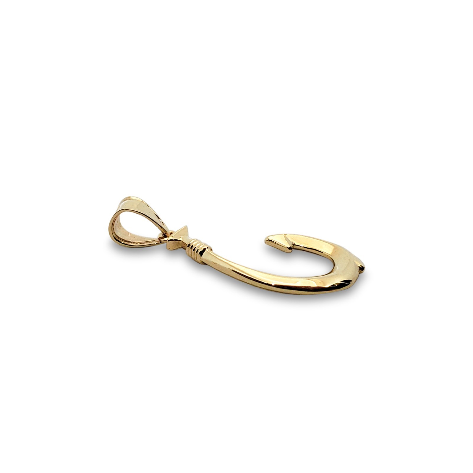 Real 18K Yellow Gold Fish Hook Pendant All Sizes Hawaiian Fish Hook Jewelry