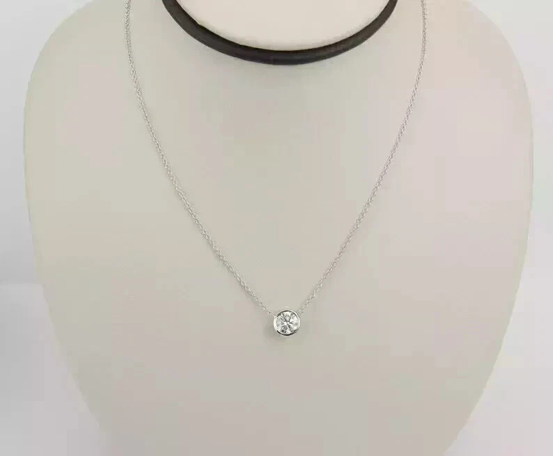 1.50 Ct Round Cut Moissanite Bezel Set Solitaire Pendant 14K White Gold Plated