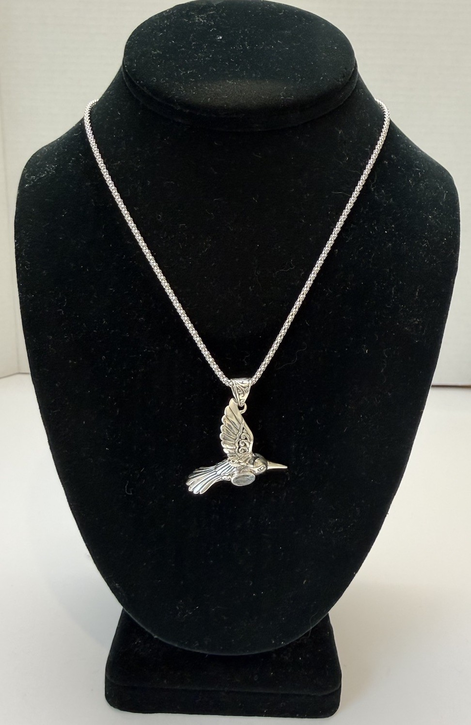 ATI Sterling Silver 925 Blue Topaz Hummingbird In Flight Pendant Necklace Italy