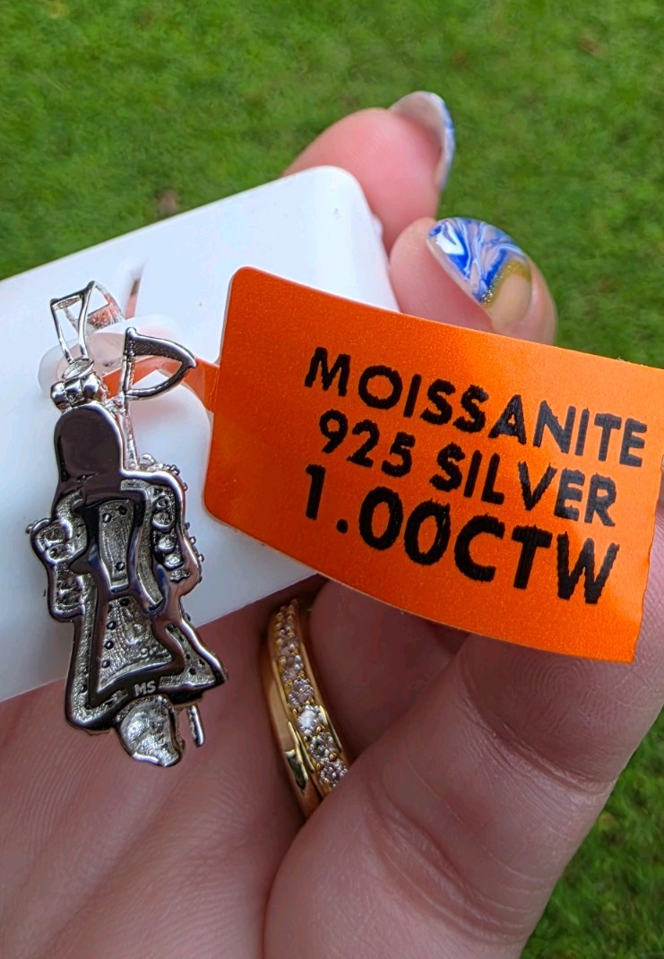 Sterling Silver 925 Signed Black Moissanite Grim Reaper Pendant 1.00 ctw