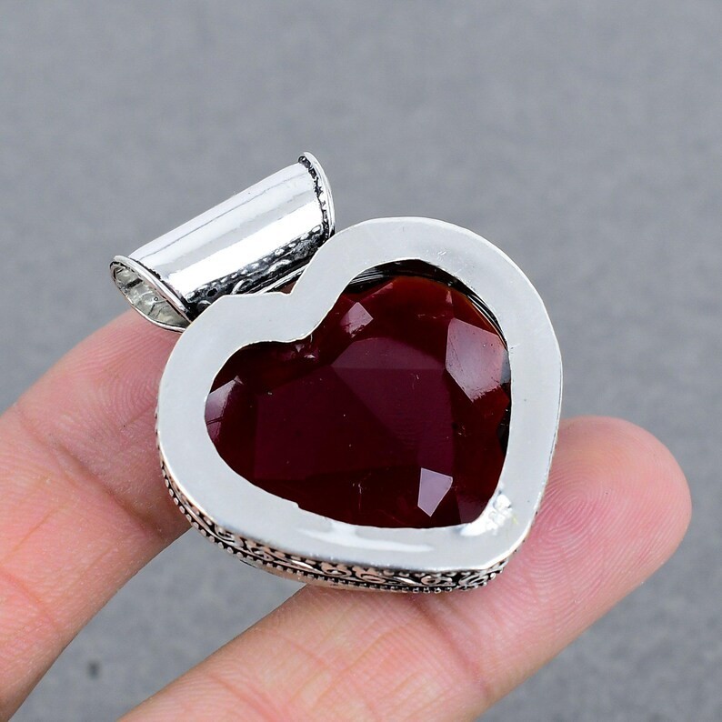Red Garnet Gemstone Handmade 925 Sterling Silver Jewelry Heart Pendant Sz-2″