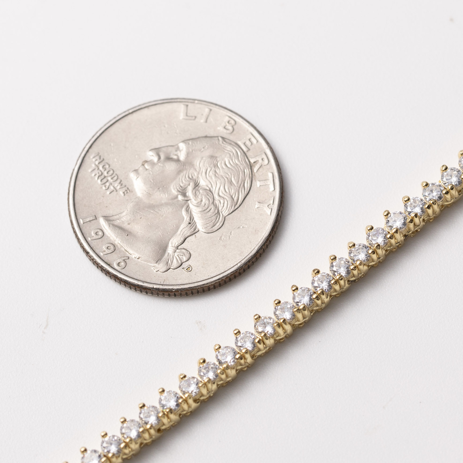 3.5mm 3 Prong Tennis Chain Necklace 14K Yellow Gold-Plated Silver