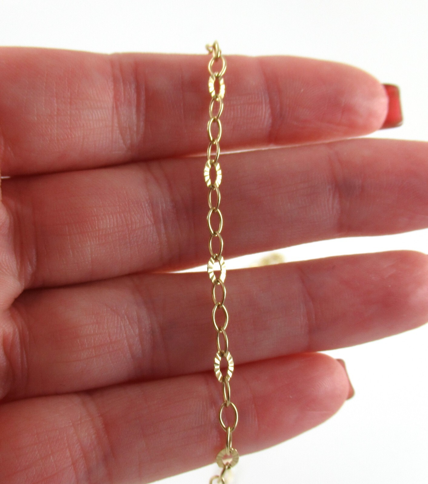 Yellow Gold on .925 Sterling Silver Chain Necklace Bright Cut Fancy Link Oval