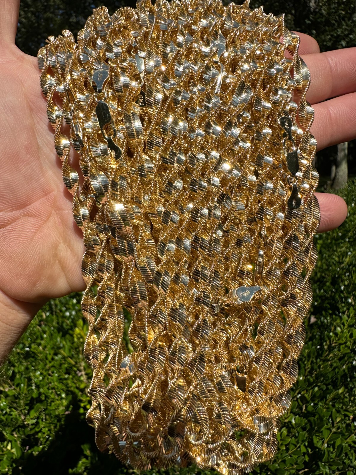 Real 14k Yellow Gold Vermeil 925 Silver 6mm Loose Singapore Rope Chain Necklace