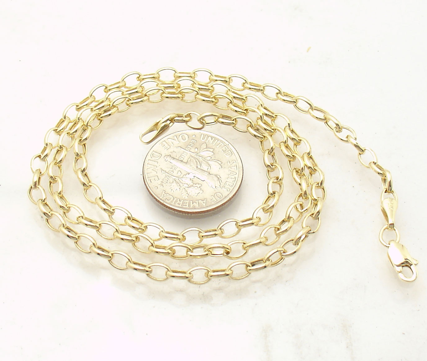 3.2mm Oval Rolo Chain Necklace Real 14K Yellow Gold 16″ 18″, 20″, 22″, 24″, 30″