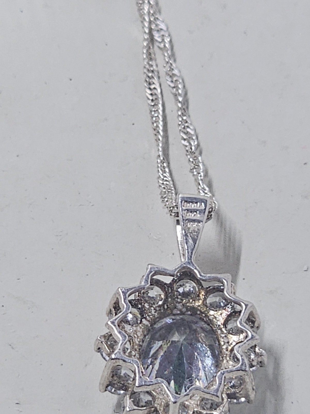 Mystic Topaz Pendant Necklace 925 Sterling Silver CZ Halo India 18″