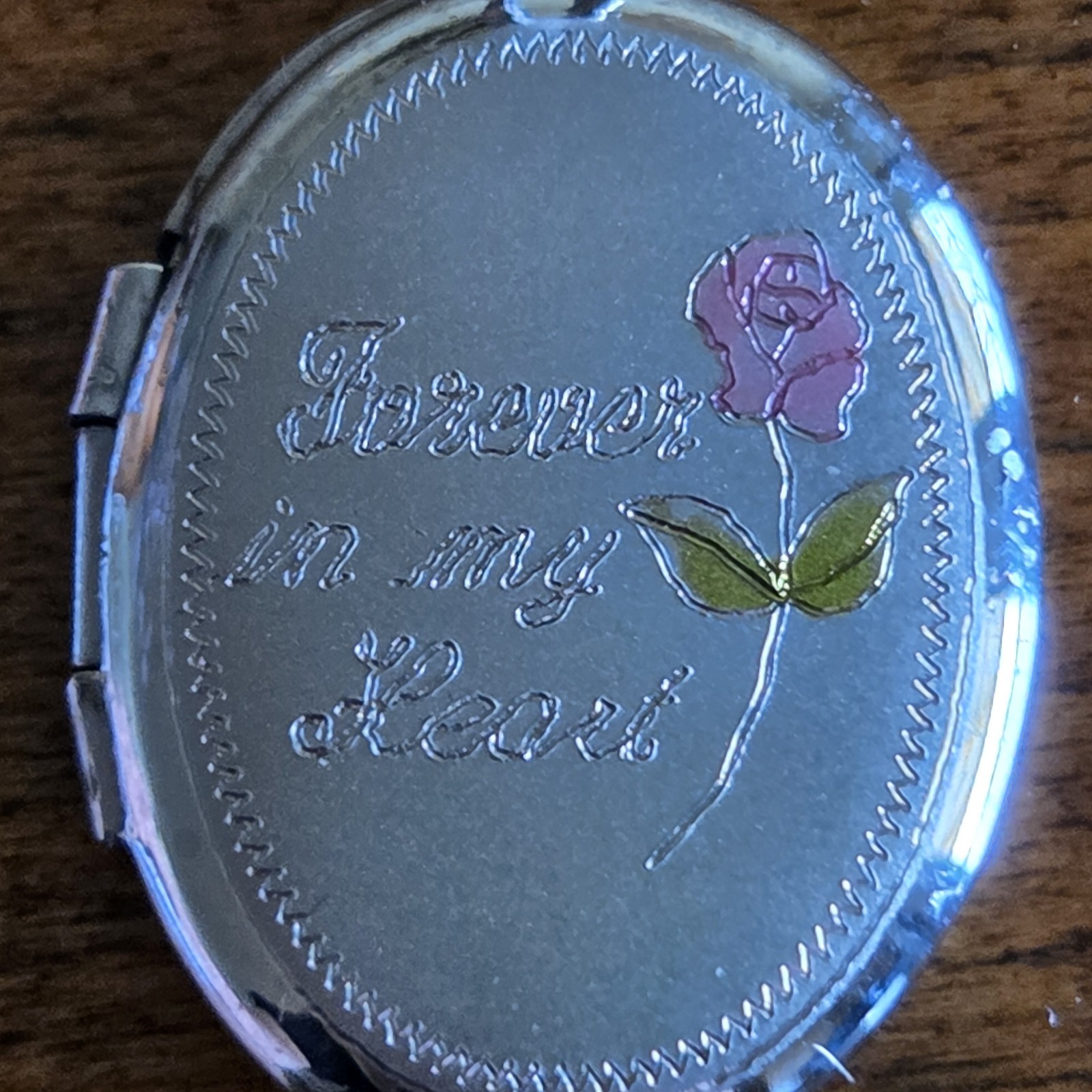 Sterling Silver Forever in my Heart Pink Rose Photo Locket Pendant Rememberance