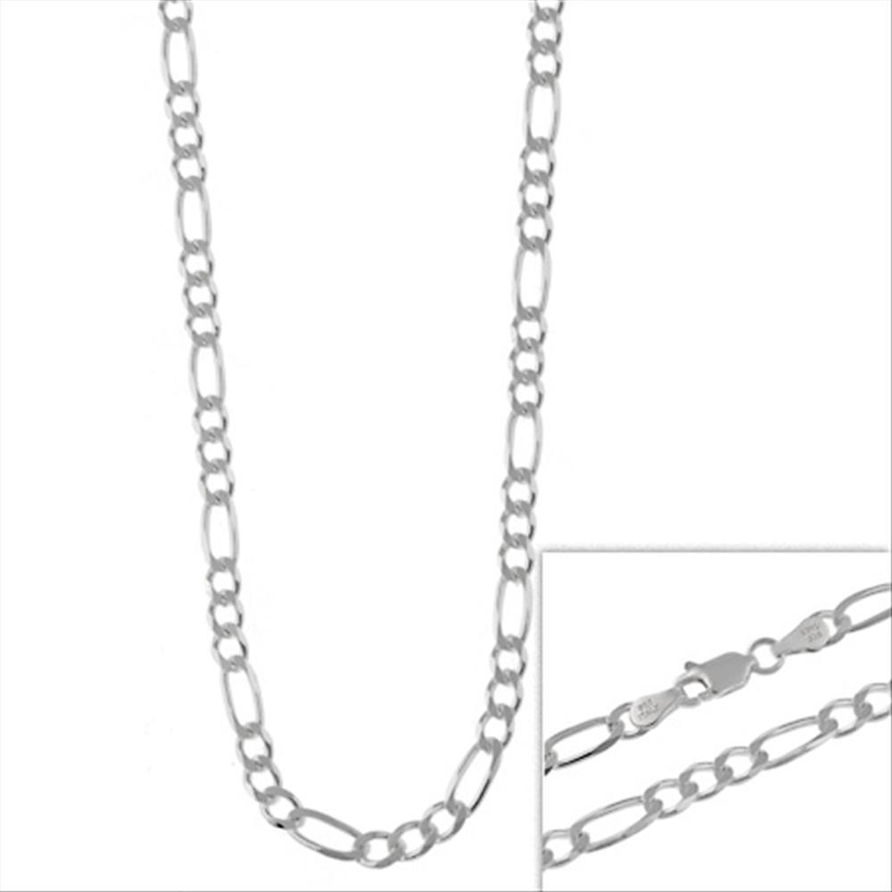.925 Sterling Silver 4mm Italian Figaro Link Necklace 20 Inches