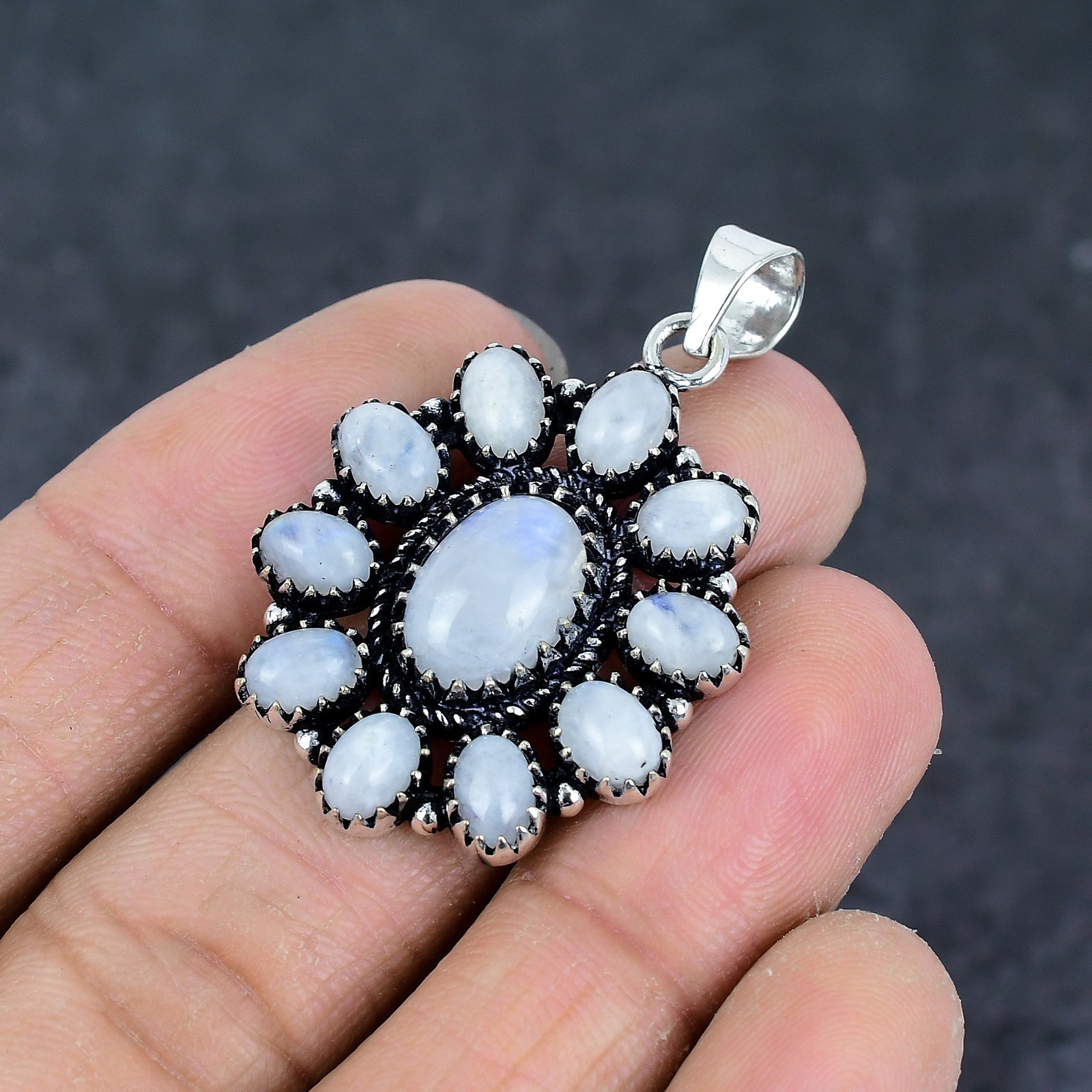 Moonstone Gemstone 925 Sterling Silver Jewelry Pendant 2.13″ Gift for Her o836