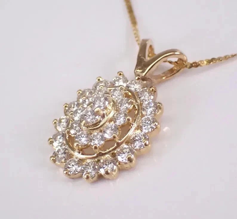 Moissanite Pendant Necklace 2.00CT Round Cut 14K Yellow Gold Plated