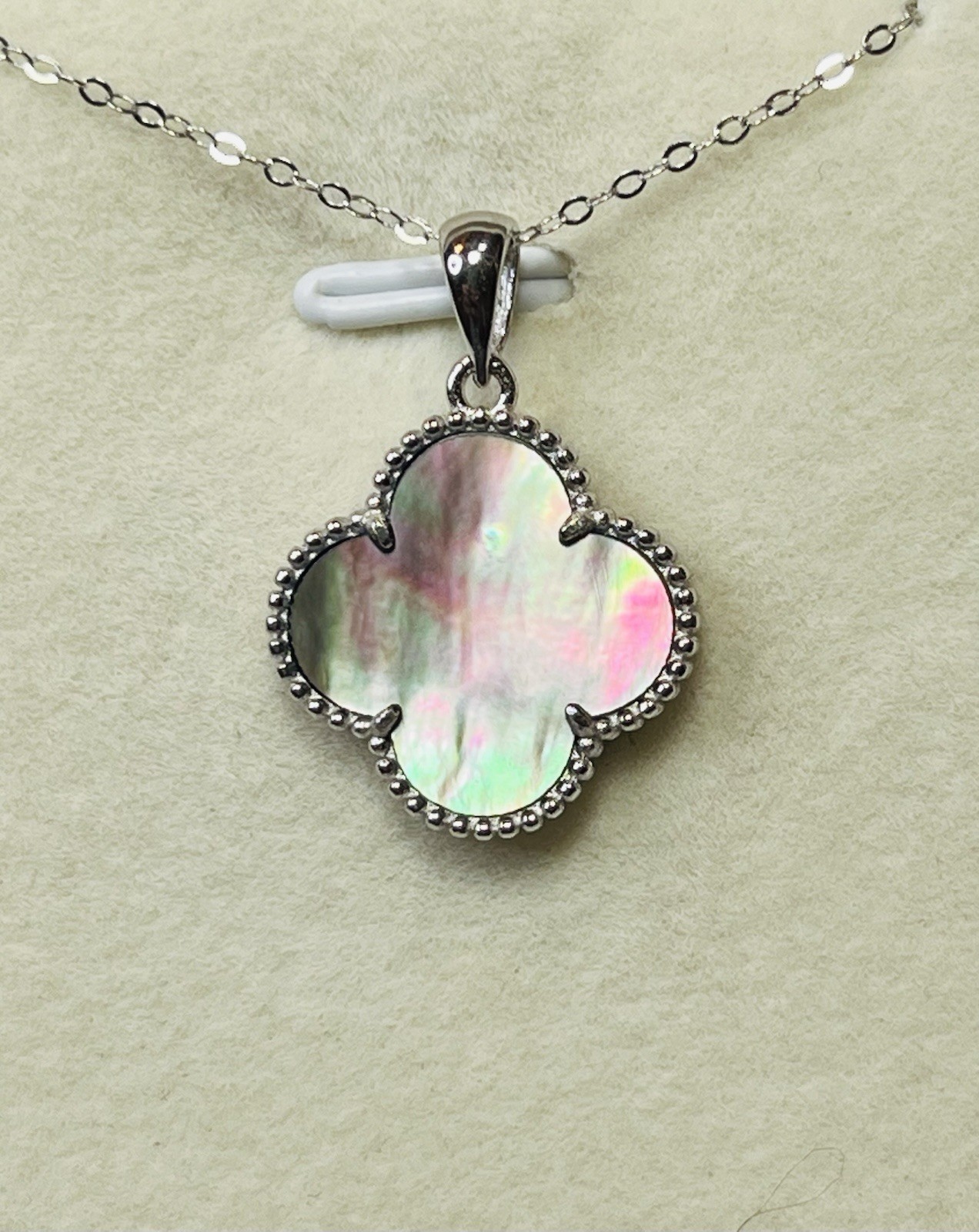 925 Sterling Silver Natural Black Mother Of Pearl Shell Clover Pendant Necklace