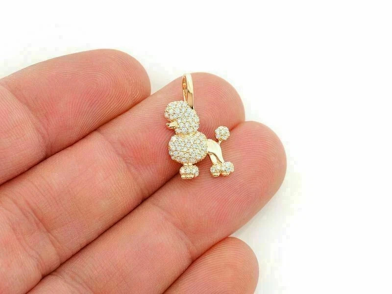 3Ct Round Cut VVS1/D Diamond Poodle Dog Pendant 14K Yellow Gold Over Free Chain