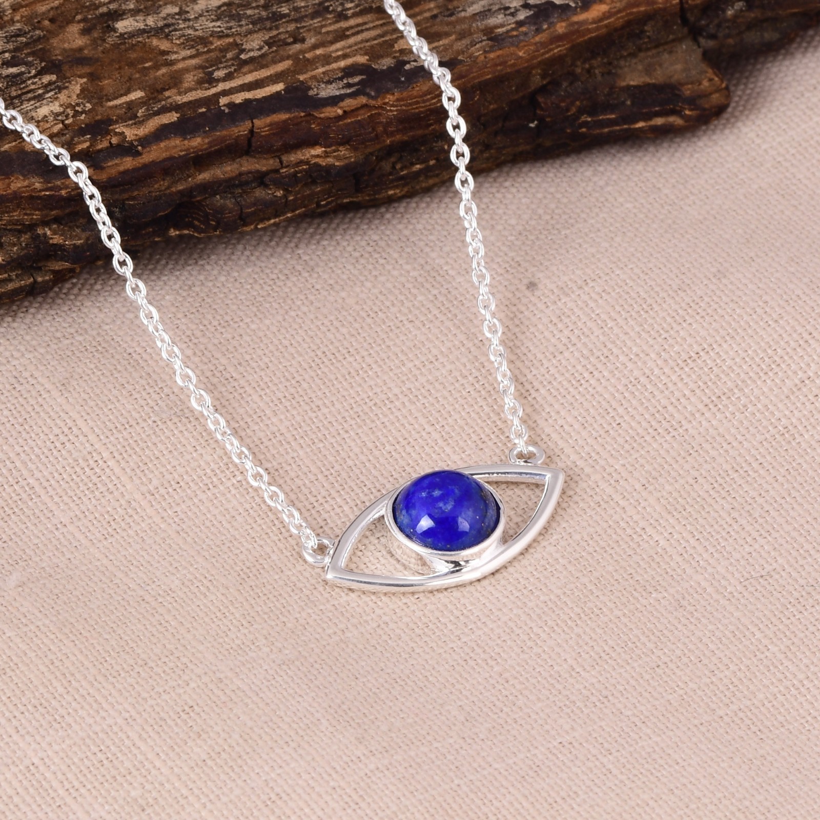 Lapis Lazuli Evil Eye Necklace 925 Sterling Silver 20 Inch Chain Gift for Her