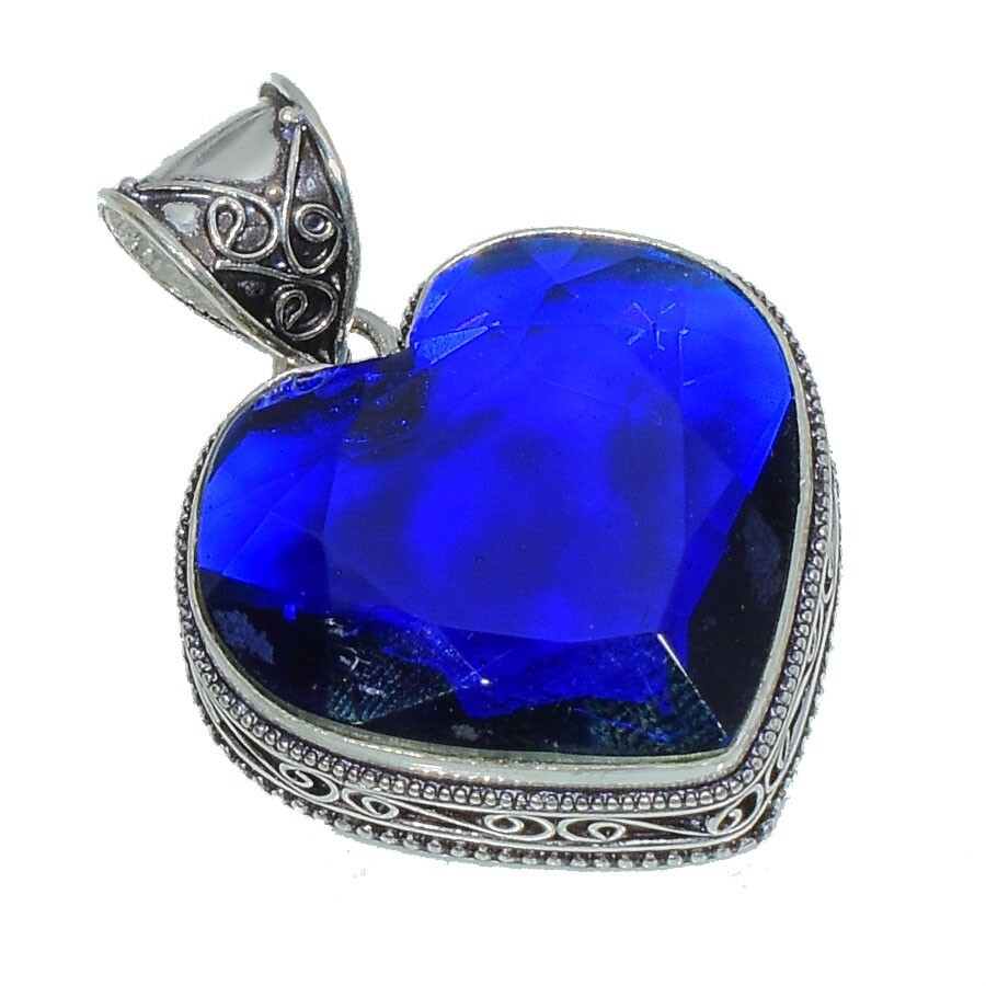 Blue Tanzanite Gemstone Handmade 925 Sterling Silver Heart Cut Jewelry Pendant