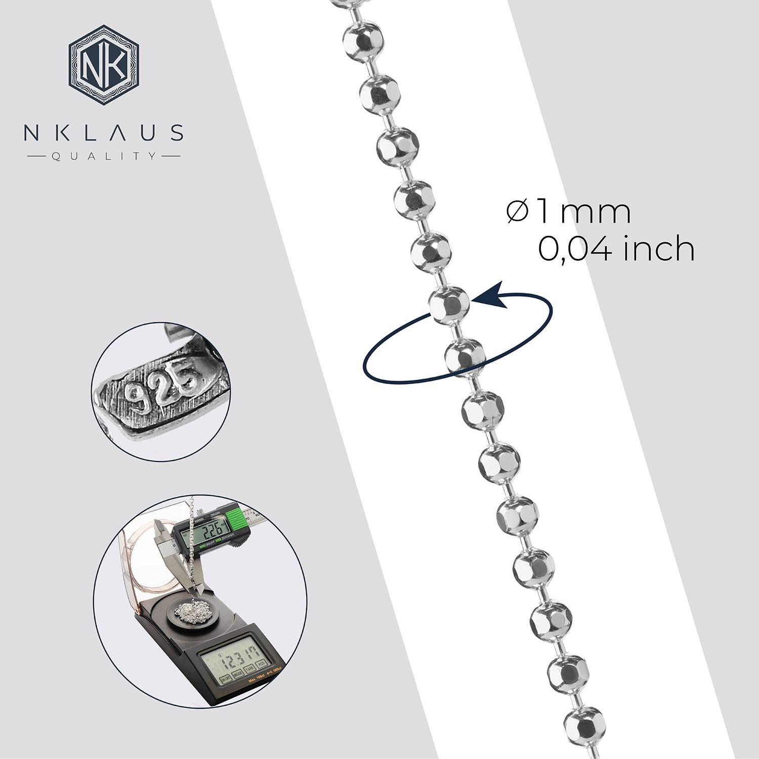 Necklace 70cm Ball Chain Diamond Cut 925 Sterling Silver Necklace 1mm Wide 8041