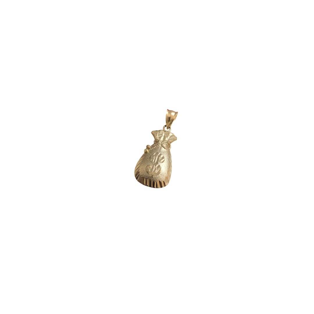 10K Solid Gold Money Bag Pendant – 1″ 10K Real Gold Charm, Dollar Charm-G15