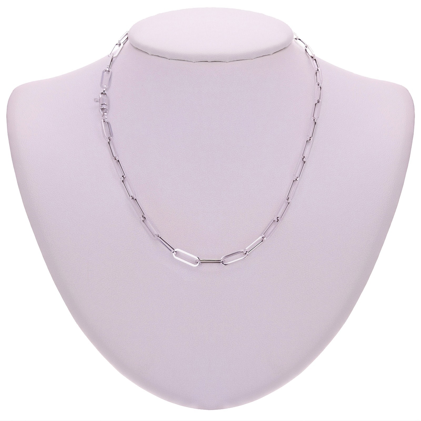 Italian 14k White Gold Hollow Paper Clip Link Chain Necklace 18″ 4.6mm 7 grams