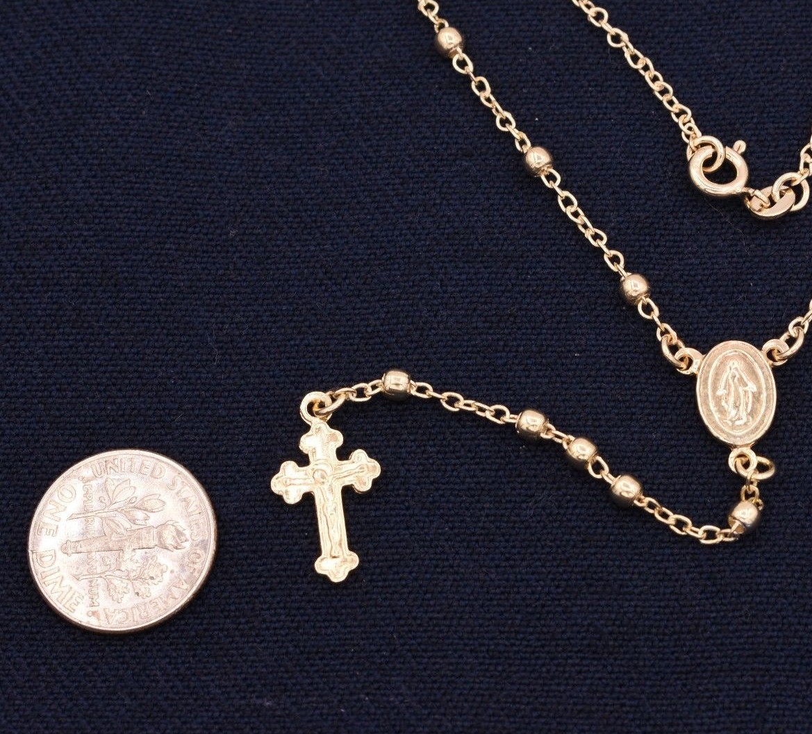 3mm Rosary Shiny Chain Necklace 14K Yellow Gold Plated Silver Italian ALL SIZES