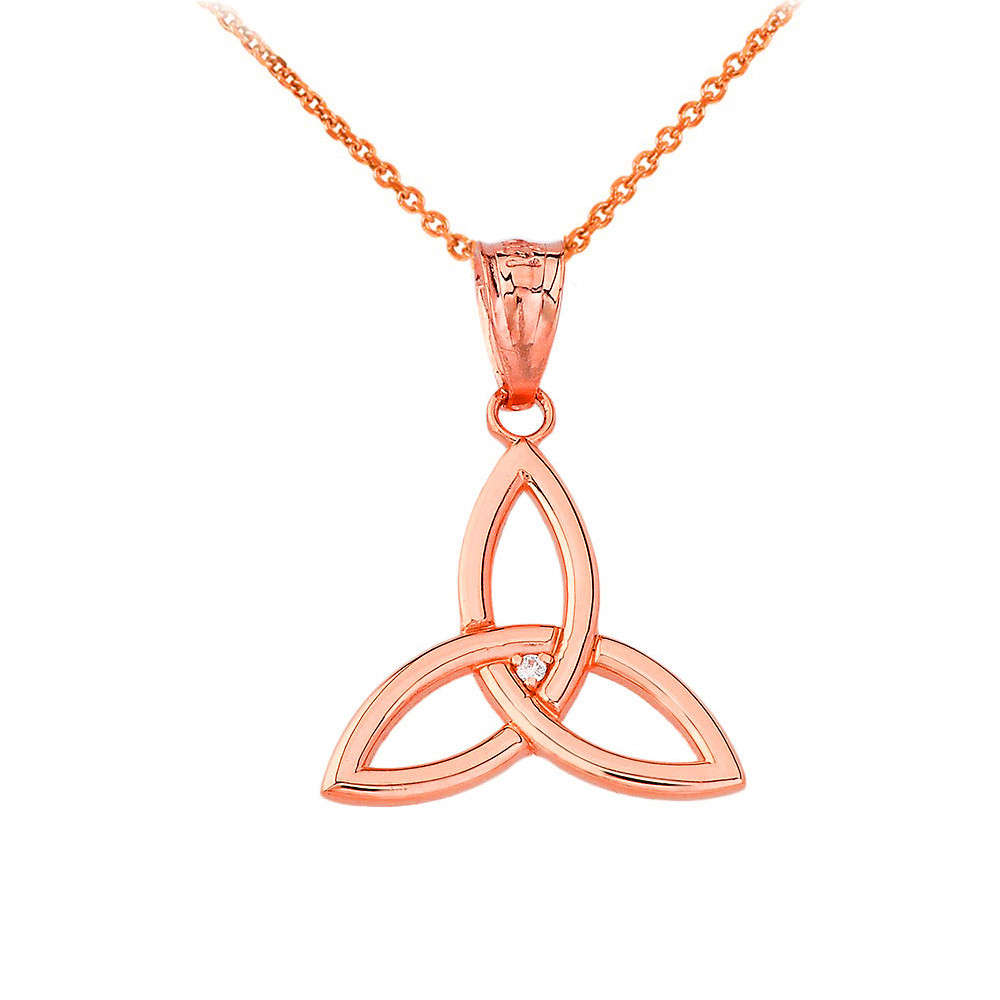 Gold Celtic Knot Triquetra Trinity Diamond Pendant Necklace(Yellow/Rose/White)