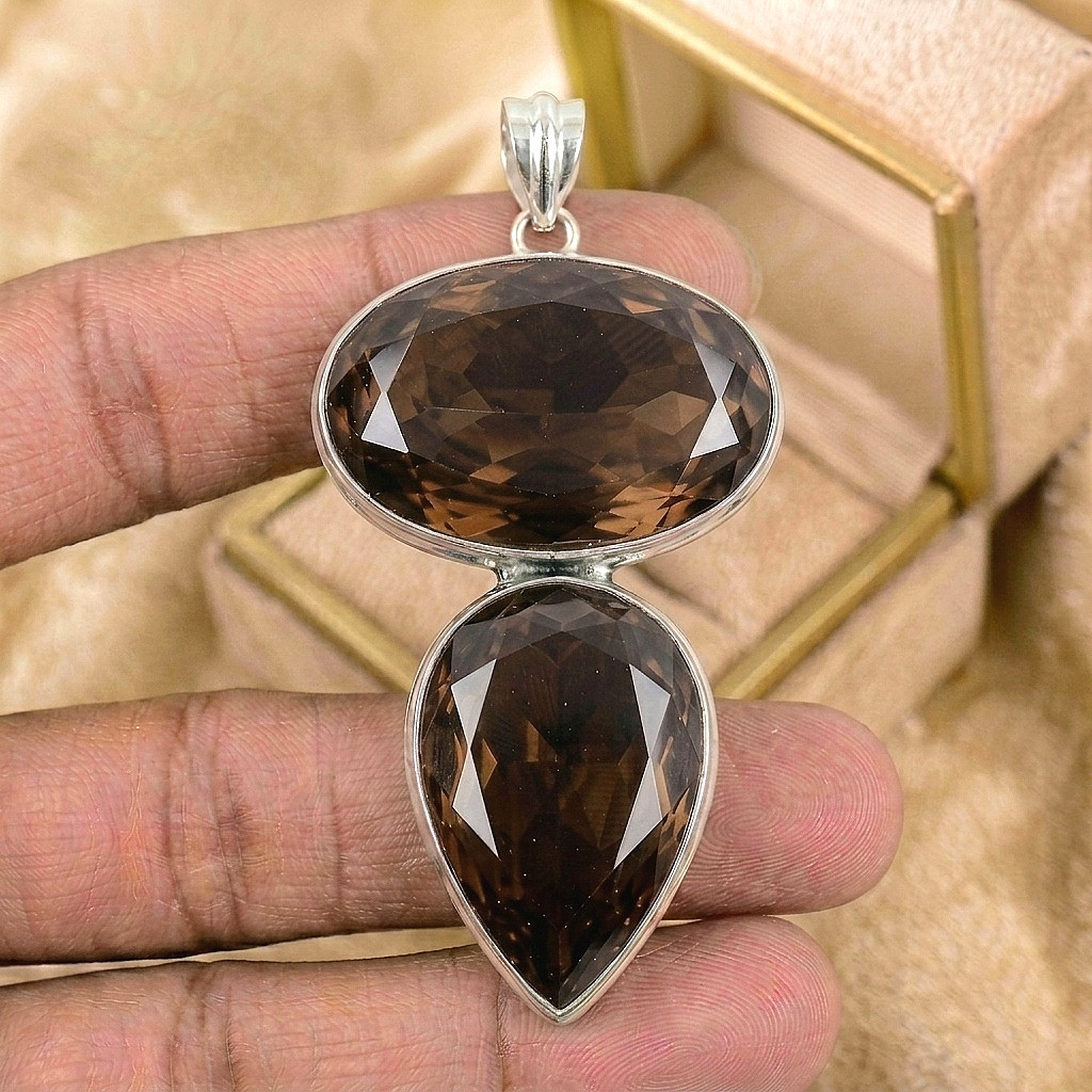 Silver Smokey Quartz Gemstone Pendant 925 Sterling Silver Jewelry Pendant