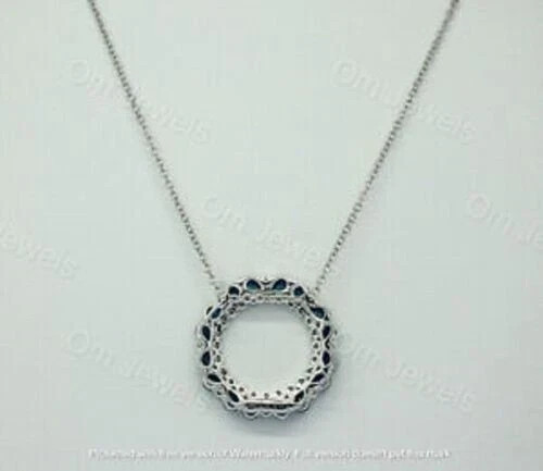 2Ct Pear Cut Blue Sapphire Circle Pendant 14K White Gold Finish 18″ Free Chain