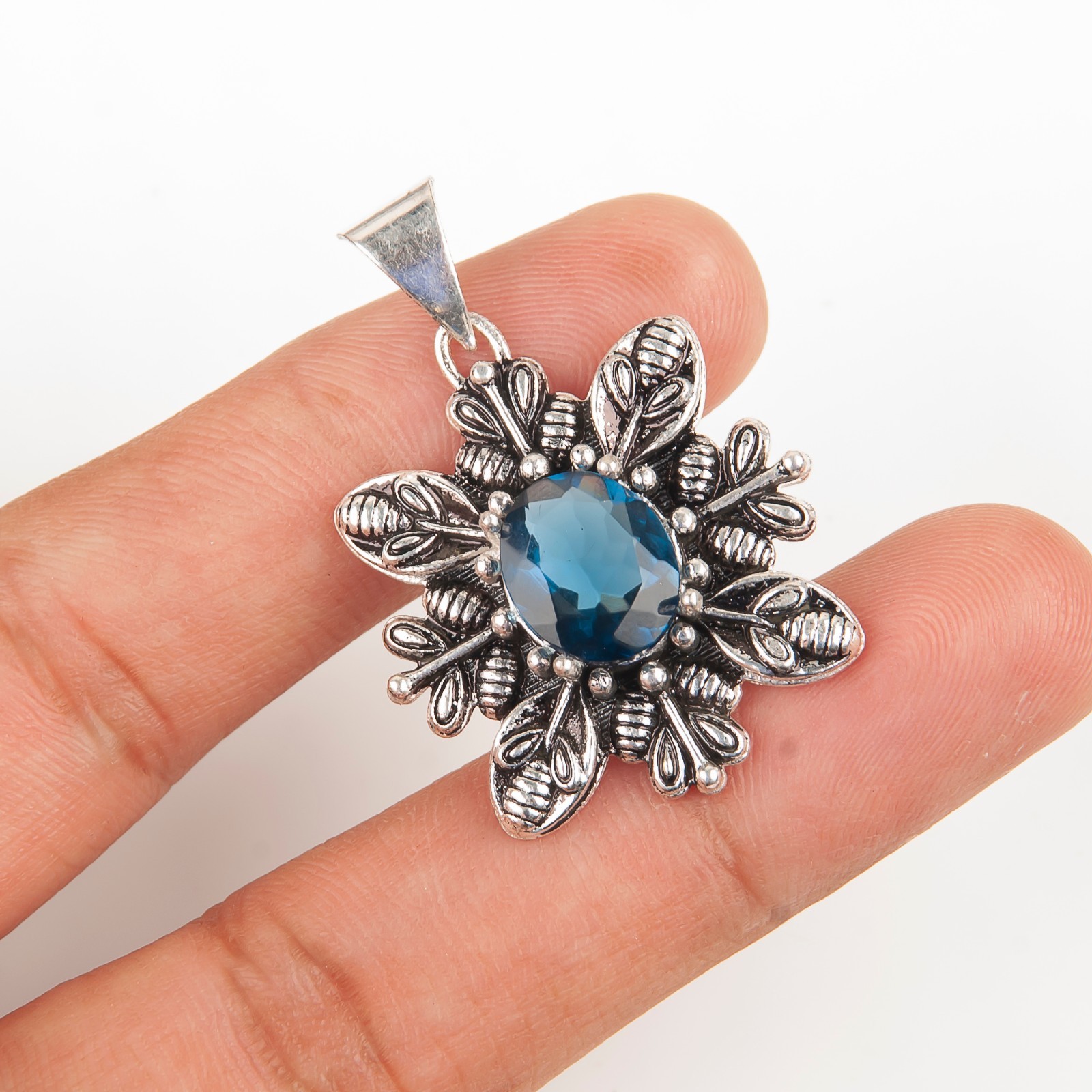 London Blue Topaz Gemstone Jewelry 925 Silver Handmade Pendant 1.59″ For Girls