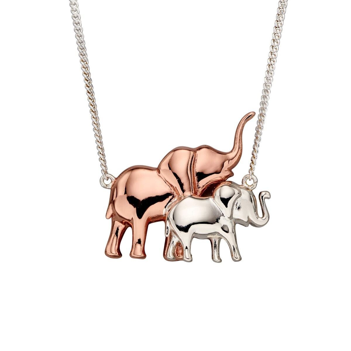 Family Elephant Chain Necklace Rose Gold Plated Hallmarked Brand New Boxed