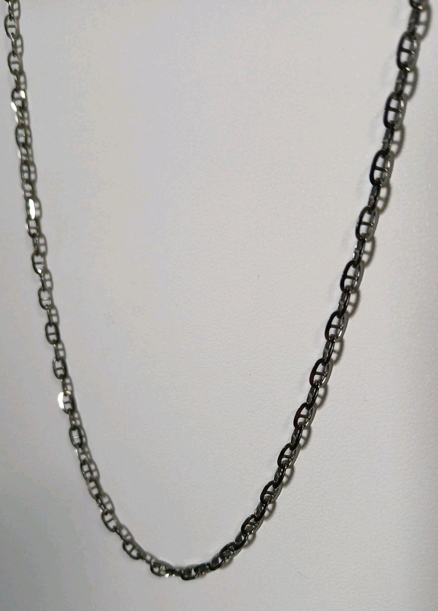 24″ Sterling Silver Anchor Link Chain In Gun Metal Grey 3mm W/Rhodium 18g+