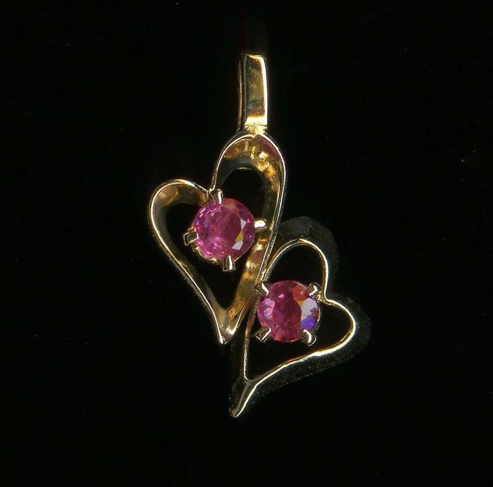 New 14K 16mm Solid Yellow Gold Round Cut Red Ruby Gemstone Heart Pendant (TV