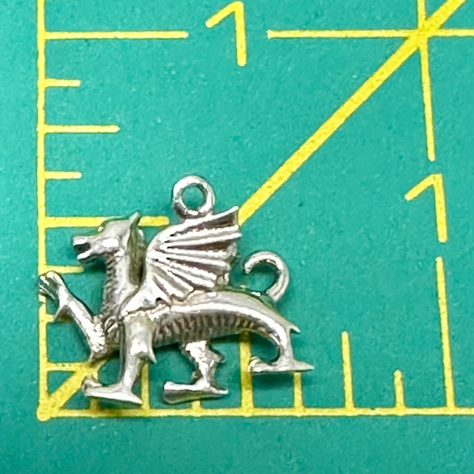 Welsh Dragon Pendant Signed WTJ Sterling Silver 925 Detailed Wings Tail 3D Charm