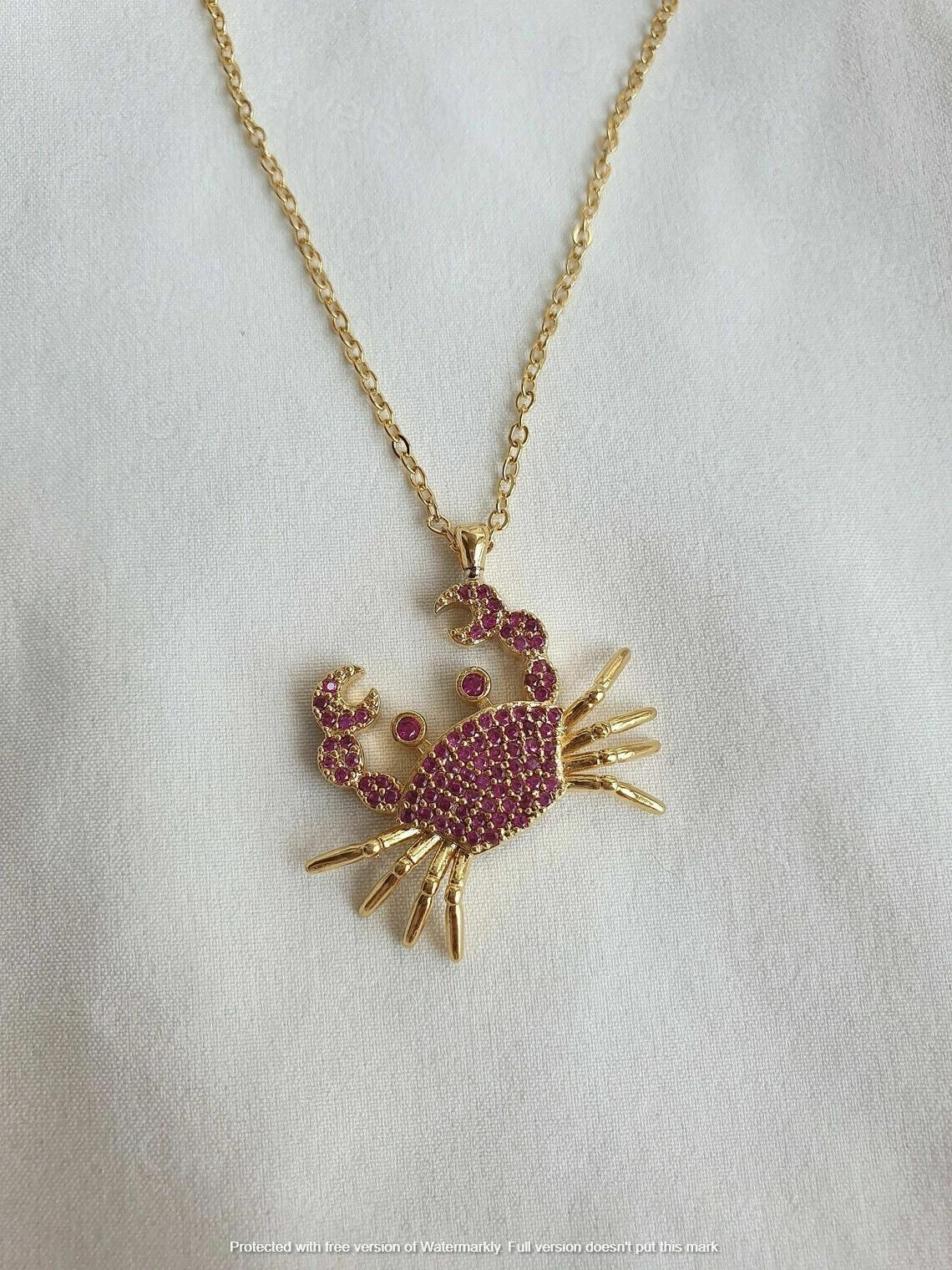 1.20Ct Round Cut Red Ruby Crab Woman’s Pendant 14K Yellow Gold Finish 18″ chain