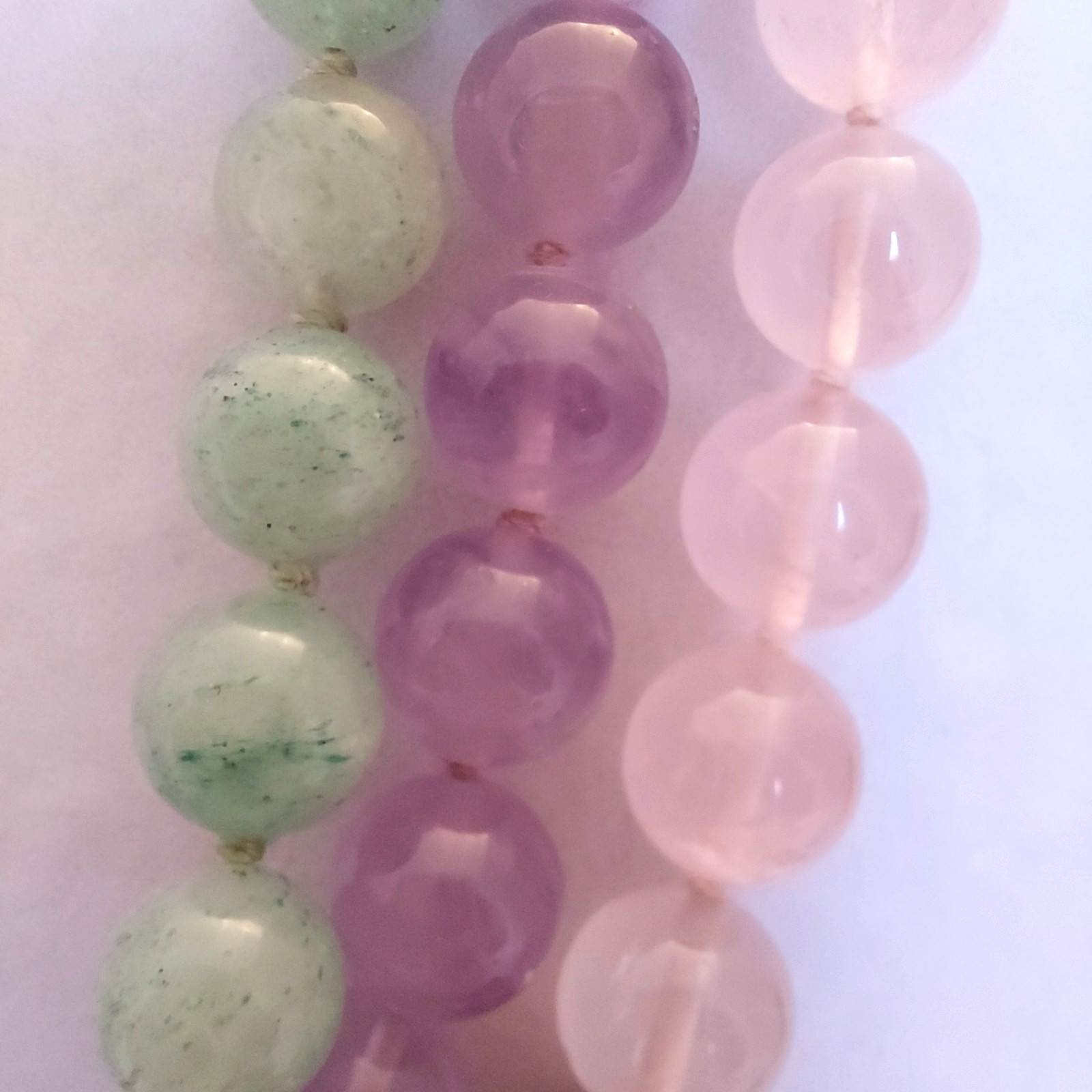 Sterling Silver Rose Quartz, Amethyst, Green Amethyst Multi-Strand Bead Necklace