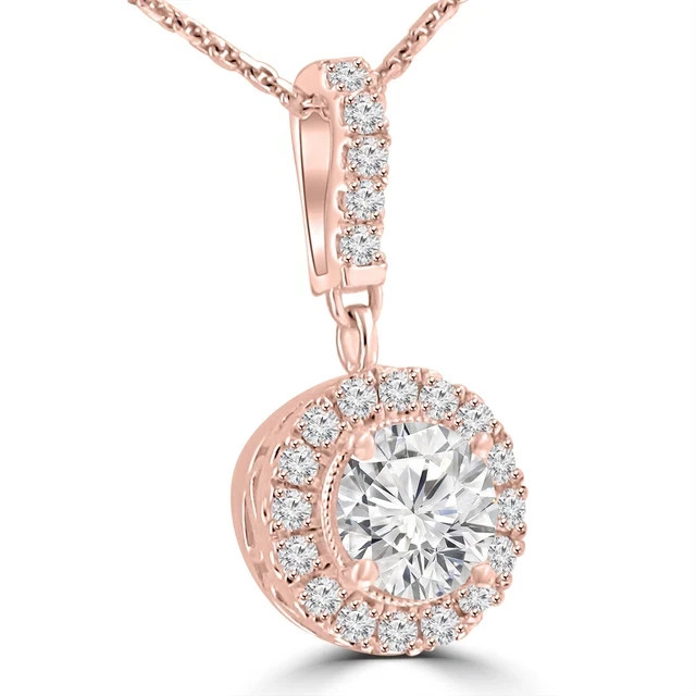 Women’s 1.65ct Lab Grown Diamond Halo Pendant Necklace 14K Rose Gold Plated