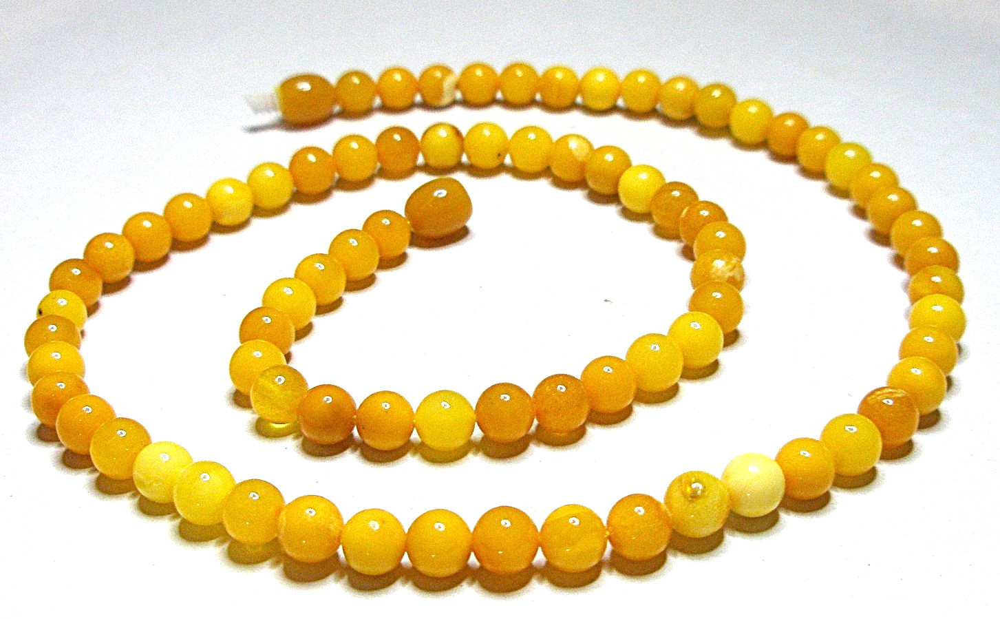 SET Baltic Amber Necklace + Bracelet Polished Round Beads Egg Yolk Butterscotch