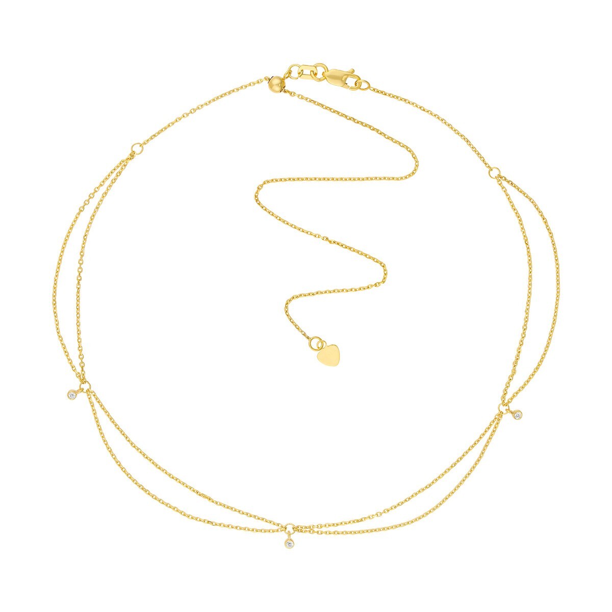 Diamond Charm Choker Necklace Real 14K Solid Gold Adjustable Cable Chain Women