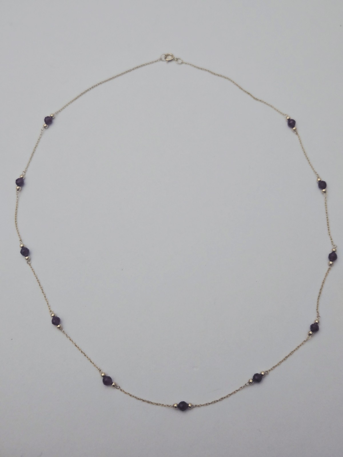 14k Yellow Gold Station Necklace 16″ Minimalist Garnet 11 Stones 3mm