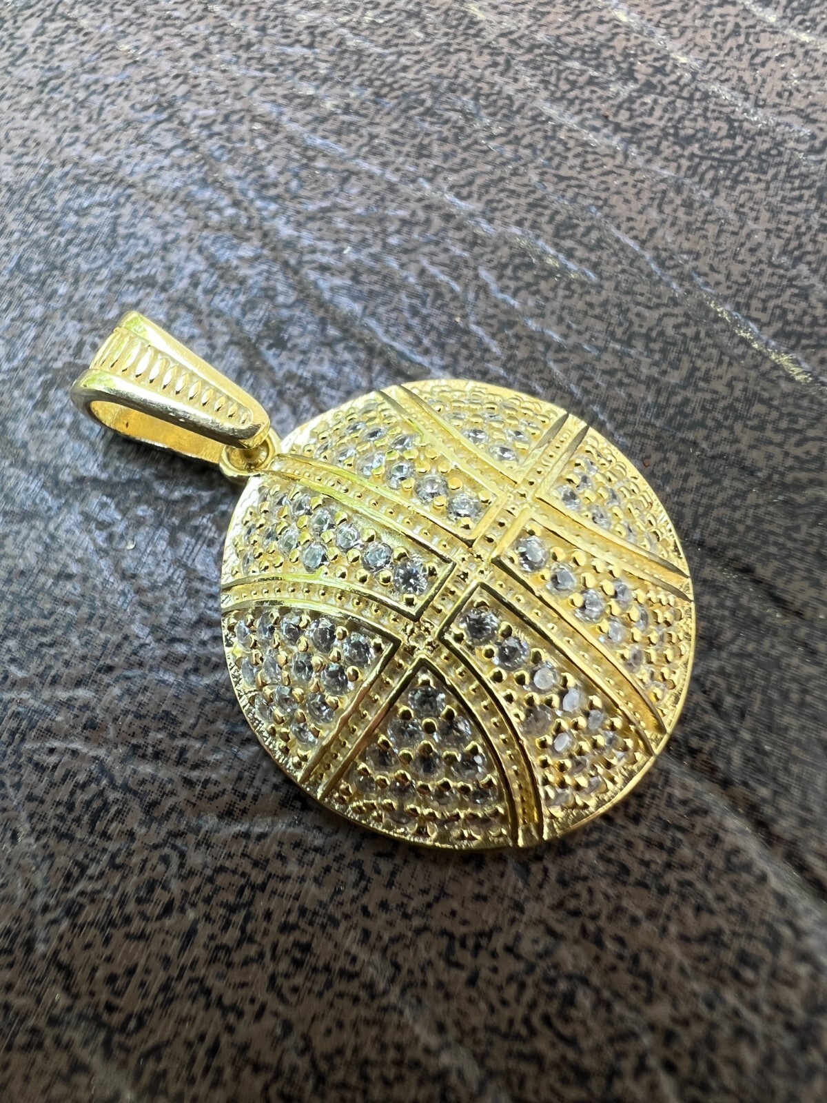 Real 925 Silver 14k Gold Plated Basketball Pendant Necklace Mens Ladies Icy CZ