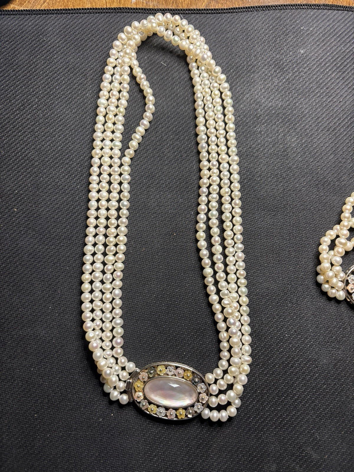 925 Sterling Silver 4- Strand White Pearl Beaded Necklace and bracelet