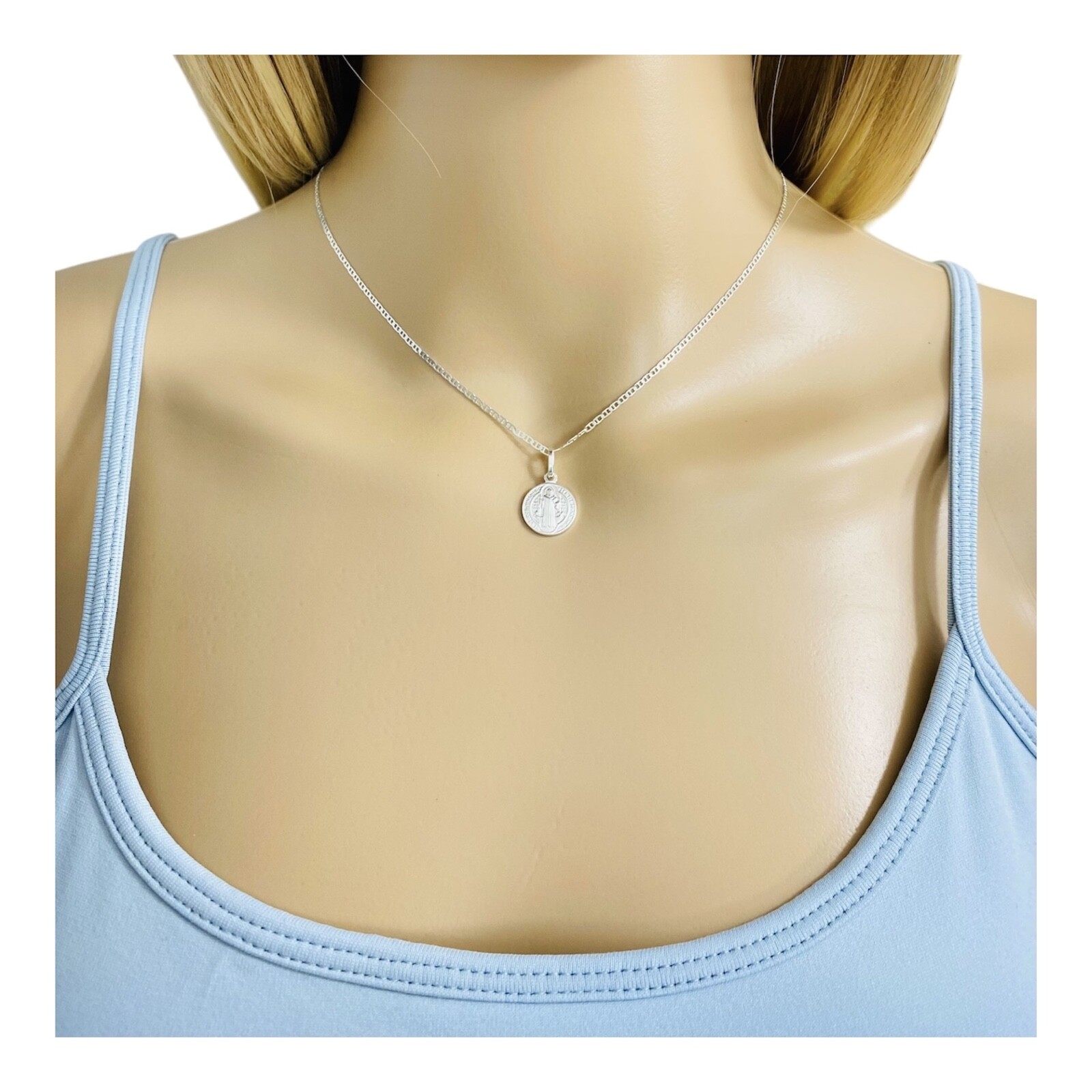 925 Sterling Silver Saint Benedict Pendant Necklace, 12mm Medal San Benito- N60