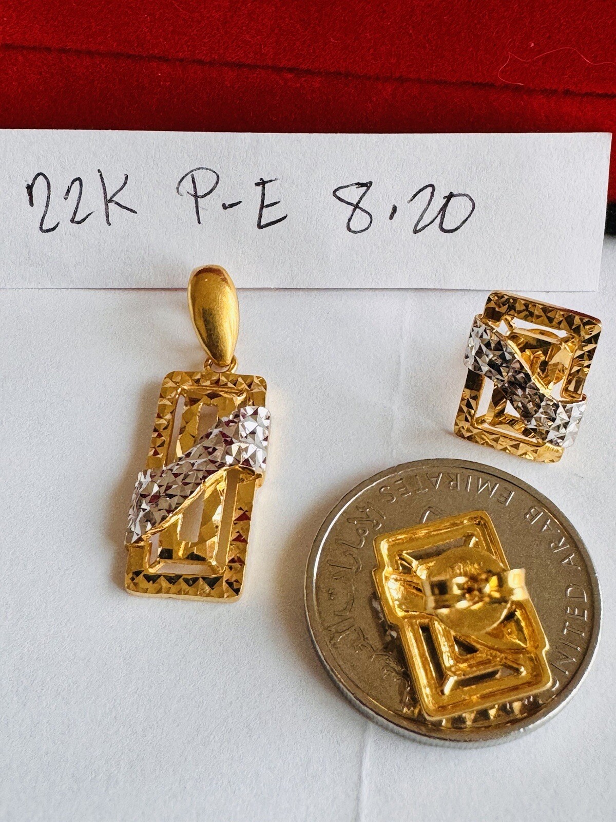 22K 916 22CT Fine Real Gold Unique Two tone Earring & Pendant 8.2G