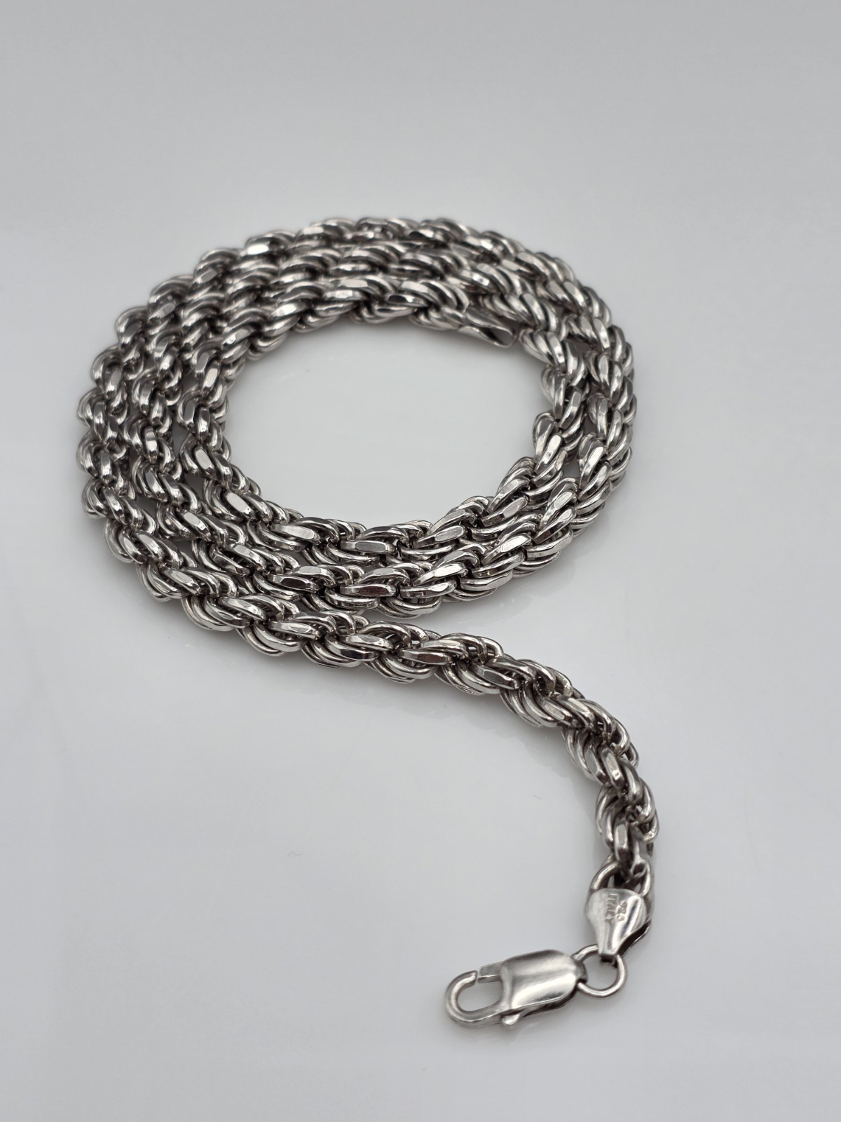 925 Sterling Silver Twisted Rope Chain Rhodium Plated Anti Tarnish 24” Inch 7MM