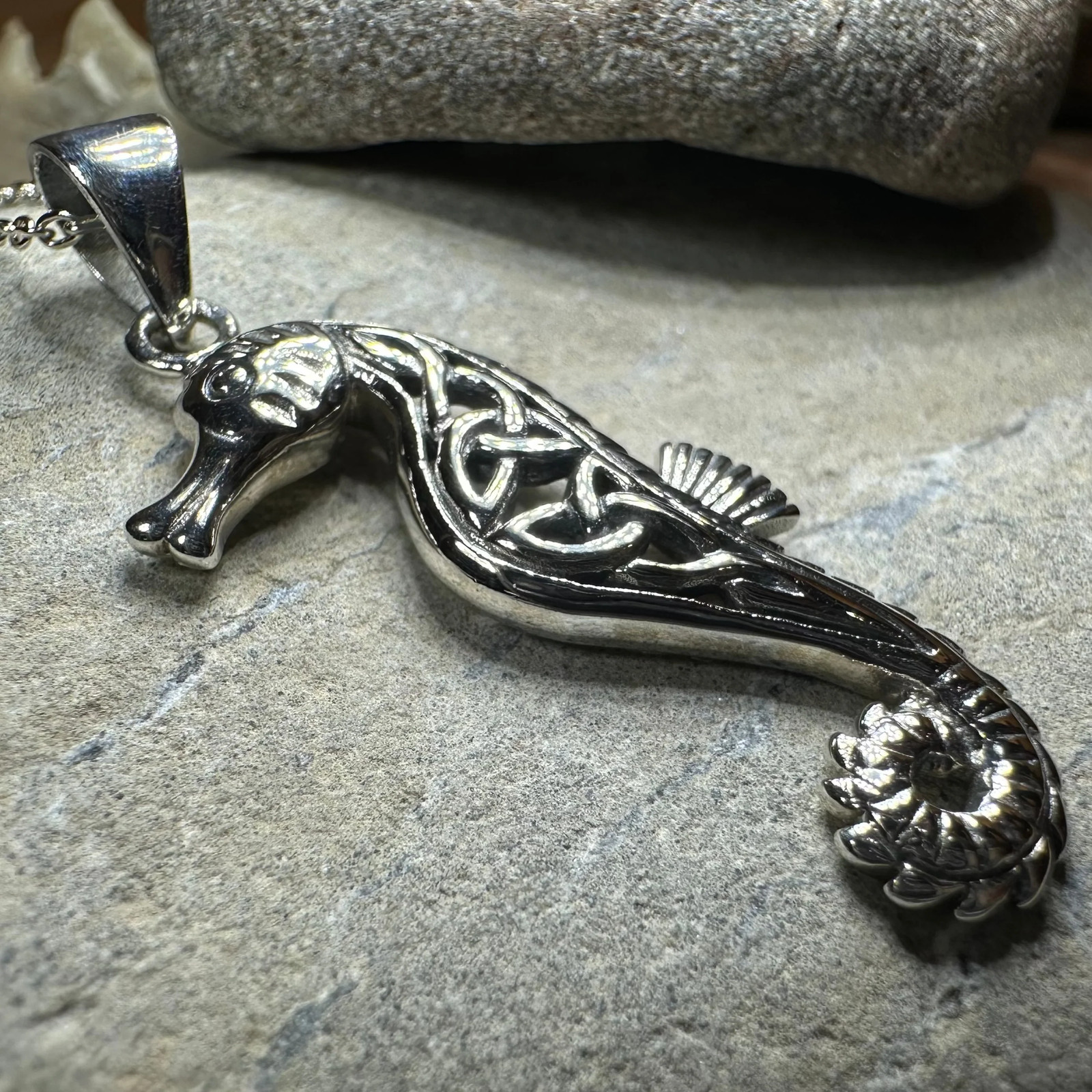 Seahorse Necklace Beach Ocean Large Celtic Ladies Pendant 925 W/FREE CHAIN