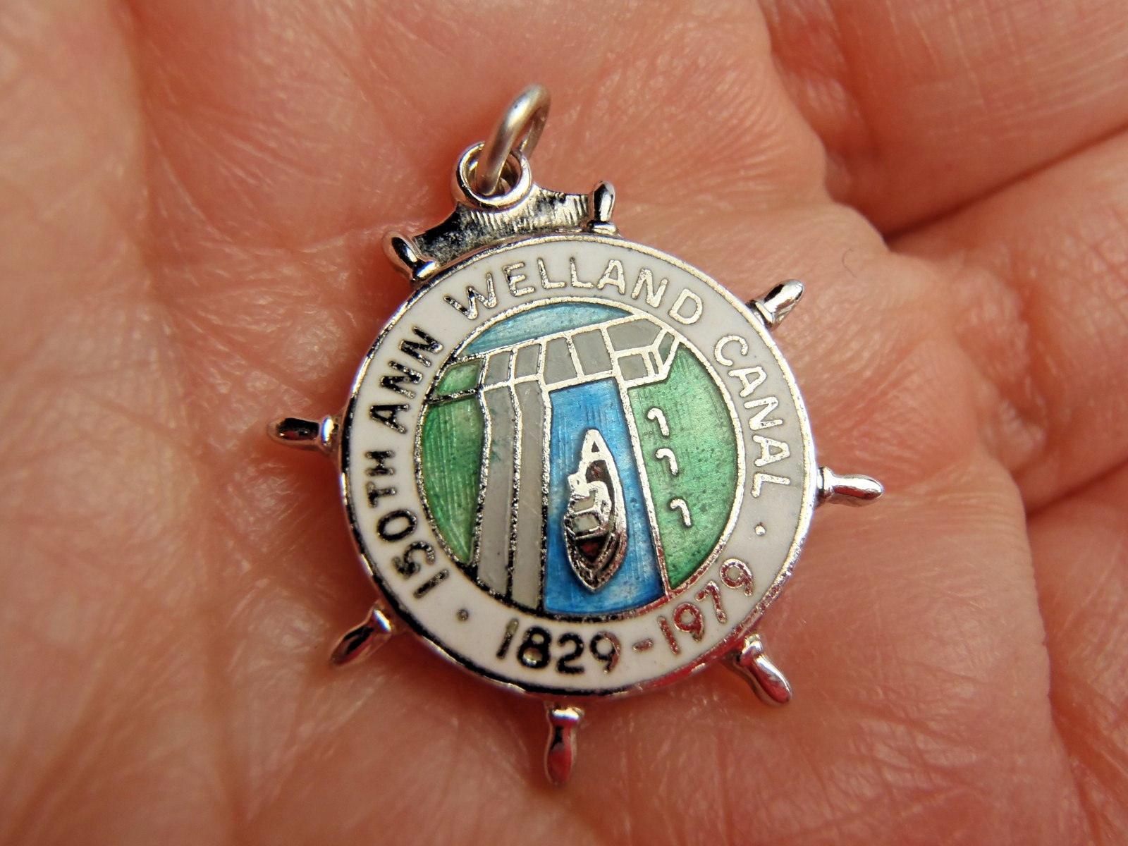 Welland Canal 150th Anniversary Sterling Silver Enamel Charm from 1979 Free Ship